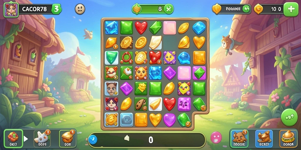 Screenshot utama CACOR78 menampilkan gameplay seru game Match-3.