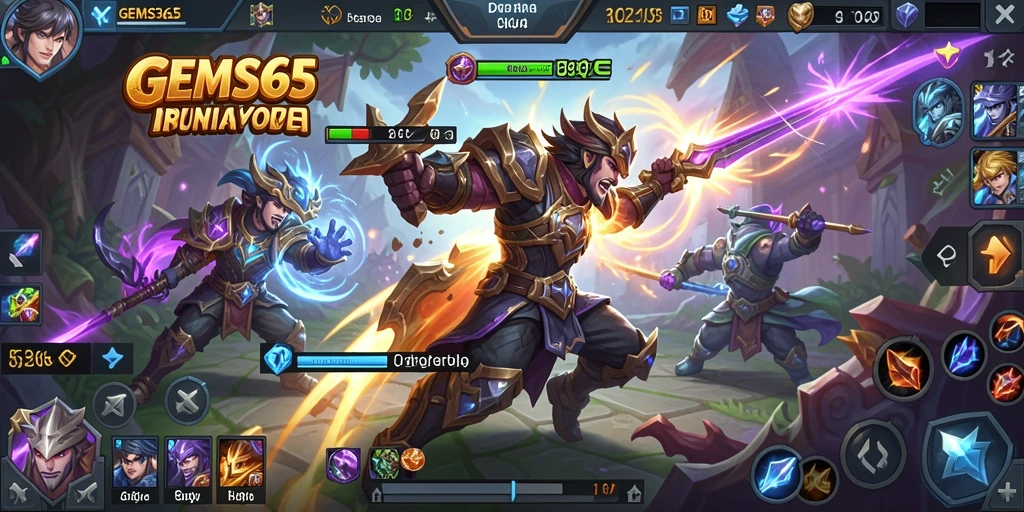 Gameplay GEMS365 yang seru dan penuh aksi di arena MOBA.
