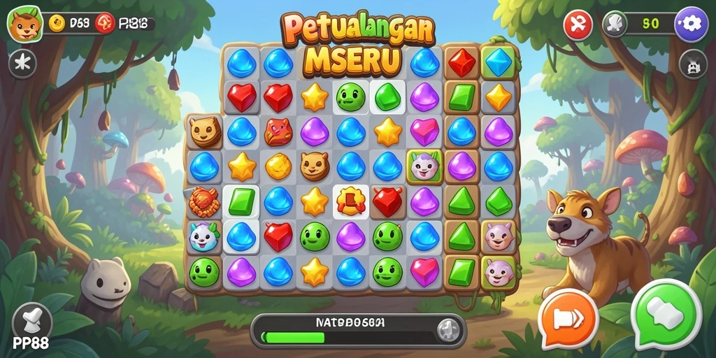 Tangkapan layar menunjukkan gameplay seru di PP88 dengan kombinasi simbol Match-3.