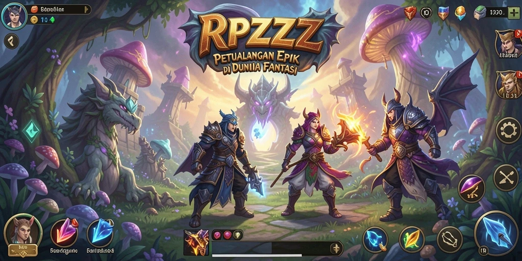 Screenshot utama RPZZZ menampilkan pertarungan epik di dalam dunia fantastis.