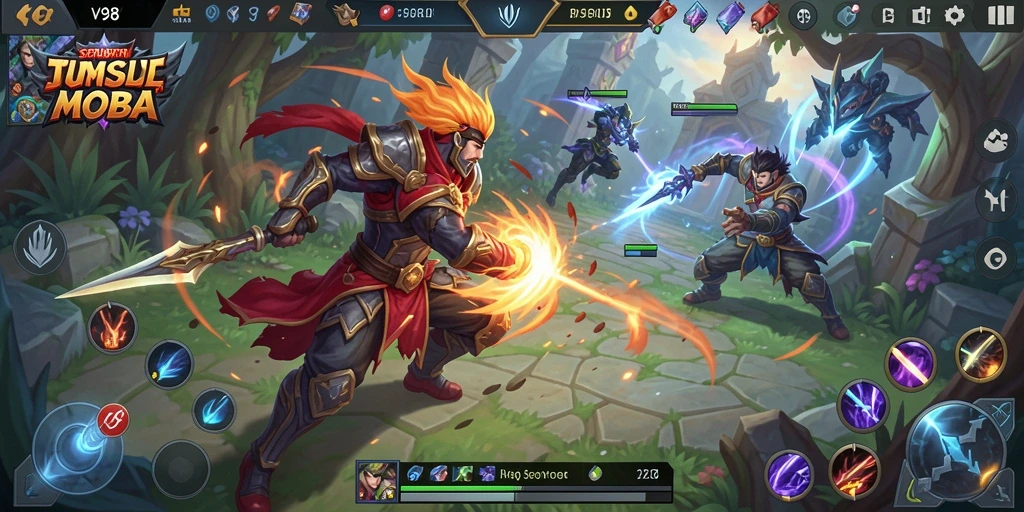Tangkapan layar gameplay V98 yang menampilkan pertarungan mendebarkan.